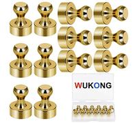 Wukong Strong Magnets for Whiteboard, 12x16mm | 12 Pack Fridge Magnets Golden, Magnetic Thumb Tacks Mini Magnets for Notice Board, Whiteboard and Kitchen, gold-12 Pack