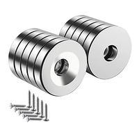 Wukong Strong Mini Round Neodymium Disc Magnets with Hole, 12mm x 3mm, Countersunk, 10 Pieces, Metallic Silver, for Fridge, Whiteboard, Noticeboard, Office Crafts