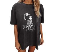Wukreran Oversized Tops for Women Short Sleeve Shirts Dressy Casual Plus Size Cute Graphic Tees Summer Loose Fit T-Shirts, Dark Gray #D, S