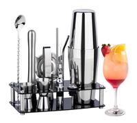 Wukuna Cocktail Shaker Set Bartender Kit : 15-Piece Bar Tool Set with Acrylic Stand Bar Set with All Practical Bar Accessories, for Drink Mixing, Bar, Home, Lounge & Party, Silver