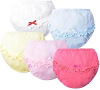 Wulachaka 5Pcs Baby Girls and Little Girls Panties Cotton Diaper Cover Bloomer Baby Girls and Little Girls Panties, Solid Color, with flounces, elegant and Comfortable (5Pcs, 120)