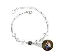 Wulachaka Custom Photo Bracelet Personalised Photo Projection Bracelet Four-Leaf Clover Projection Bracelet with Photo Anniversary Birthday Mothers Day Gifts for Mom Women (Silver-Full Color Image)