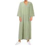 Wulachaka Men Thobe Morocco Prayer Robe Arab Man Robe Black Indian Kurta for Women Muslim Clothing for Men From Bangladesh African Dresses #2 (Green, XXL)