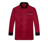 Wulachaka Personalised Chef Coat Long Sleeve Chef Shirt Custom Food Service Kitchen Uniform Chef Jacket for Men Women (B-Red, 2XL)