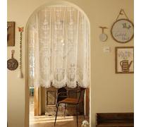 Wulachaka Short Curtain for Small Window White Sheer Transparent Voile Embroidered Lace Window Treatment Valance Window Panel Drapes Half Curtain for Kitchen (White, 80(Width)*90cm)