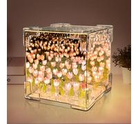 WULCFCH Tulip Night Light, LED Infinity Mirror Lamp Tulipanes DIY Finished Product Decorations Lights Artificial Flower Bedside Table Lamp Creative Gift for Mom Teenage Girl Couple Friend