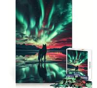 Wulf Under Northern Lights Jigsaw Puzzles 1000 Piece for Teenagers Mind Challenge Relaxed Leisure Seamless Fit Fine Xmas Gift (50x75cm)