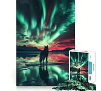 Wulf Under Northern Lights Jigsaw Puzzles1000 Pieces Cognitive Boost Fun Burr Free Clean Cut Pieces Holiday Indoor Entertainment Toy (38x26cm)
