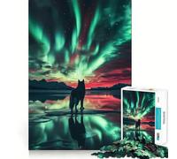 Wulf Under Northern Lights Jigsaw Puzzles1000 Pieces Cognitive Train Fun Flawless Interlocking Pieces Birthday Gift Brain Teaser Toy (38x52cm)