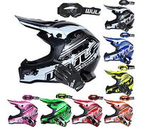 Wulfsport Black Cub Off Road Pro Kids Motocross Helmet L + Stratos Gloves XS + Cub Goggles