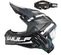 Wulfsport Iconic Black L (59-60cm) Helmet Adult Motocross MX Helmet + Grey Gloves (L) + Black Tech Goggles
