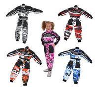 WULFSPORT JUNIOR KIDS CAMO KART SUIT Motocross Quad Sport Racing Overall Jump Suit - Red - Junior (M) 7-8 Yrs