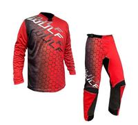 WULFSPORT Junior MX Race Suit Motocross Kids Motorbike Children Youth Off Road Dirt Sports Quad Bike BMX ATV Jersey and Trouser - Red - TOP : 11-13 years - PANT : 26 inches