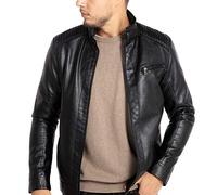 WULFUL Black1301 Men's Stand Collar Lightweight Faux Leather Motorcycle Jacket, Small, black/black