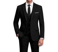 WULFUL Men’s Slim Fit Suit One Button 3-Piece Blazer Dress Business Wedding Party Jacket Vest & Pant, Brilliant Black, M