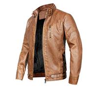 WULFUL Men's Vintage Stand Collar Leather Jacket Motorcycle PU Jacket Casual Coat Outwear