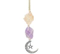 WULILONG Rose Quartz Amethyst Pendant Crystal Car Hanging Ornament Hanging Car Charm Healing Crystal Accessories Cry stal Stones Reiki for Meditation Protection (Topaz + Amethyst)