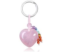 WULILONG Rose Quartz Crystal Keychain Healing Crystal Stone Keyring for Girls Heart Pendant Car Keyring Bag Charms for Women Girls Bag Crystal key chain (Style 1)