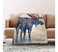 wulipotr Fleece Blanket | Soft Cozy Flannel Throw Blanket | Perfect for Home, Bedroom, Sleepovers & Camping,Beautiful illustration of bull moose in lake. Picture painted with acrylic paint,76x100cm
