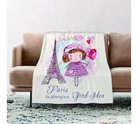 wulipotr Fleece Blanket | Soft Cozy Flannel Throw Blanket | Perfect for Home, Bedroom, Sleepovers & Camping,Paris, Girl with balloons, hearts, a cloud and the Tower E illustration,76x100cm