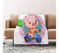 wulipotr Fleece Blanket | Soft Cozy Flannel Throw Blanket | Perfect for Home, Bedroom, Sleepovers & Camping,Cute baby pig riding motorcycle of illustration,76x100cm