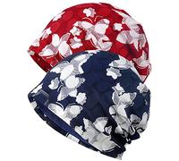 WULIQIUQIU Lace Chemo Beanie Hat for Women Turban Cancer Cap Slouchy Hat, F-Blue+red, One Size