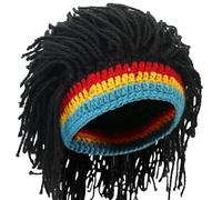 WULIQIUQIU Men's Funny Beanie Knit Hat with Hair, Wig Knitted Hats for Costume Party Black