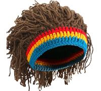 WULIQIUQIU Men's Funny Beanie Knit Hat with Hair, Wig Knitted Hats for Costume Party Brown