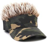 WULIQIUQIU Mens Visor Cap with Fake Hair Novelty Golf Hats Wig Hat Spiked Adjustable Baseball Cap Camouflage Brown Hair