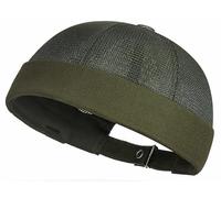 WULIQIUQIU Mesh Brimless Cap for Men Skullcap Docker Beanie Hat No Brim Sailor Hat Army Green