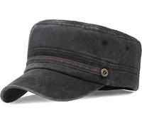 WULIQIUQIU Unisex Cadet Army Caps Retro Washed Military Caps Cotton Flat Top Cap Black