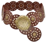 WULIQIUQIU Wide Disc Belt for Women Boho Concho Leather Belts Vintage Western Waist Belt 101CM Brown