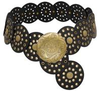 WULIQIUQIU Wide Disc Belt for Women Boho Concho Leather Belts Vintage Western Waist Belt 115CM Black