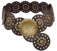 WULIQIUQIU Wide Disc Belt for Women Boho Concho Leather Belts Vintage Western Waist Belt 115CM Coffee