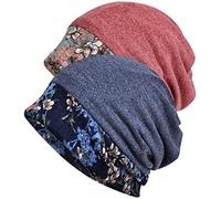 WULIQIUQIU Womens Chemo Beanie Hat Cancer Cap Stretch Slouchy Turban Headwear E-Red+Blue