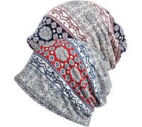WULIQIUQIU Womens Chemo Beanie Hat Cancer Cap Stretch Slouchy Turban Headwear F-Pink+Grey