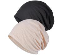 WULIQIUQIU Womens Chemo Beanie Hat Cancer Cap Stretch Slouchy Turban Headwear U-Black+Beige