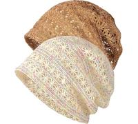 WULIQIUQIU Womens Chemo Beanie Hat Cancer Cap Stretch Slouchy Turban Headwear, V-Beige+Coffee, One Size