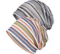 WULIQIUQIU Womens Chemo Beanie Hat Cancer Cap Stretch Slouchy Turban Headwear, W-Colorful+Grey, One Size