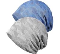 WULIQIUQIU Womens Chemo Beanie Hat Cancer Cap Stretch Slouchy Turban Headwear, X-Grey+Blue, One Size