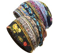 WULIQIUQIU Womens Chemo Beanie Hat Cancer Cap Stretch Slouchy Turban Headwear, Z-coffee+blue, One Size