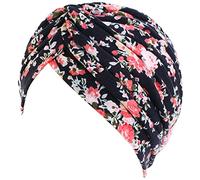 WULIQIUQIU Women's Turban Head Wrap Cancer Chemo Beanies Cap Headwear Cap Bonnet Hair Loss Hat Flower-Black