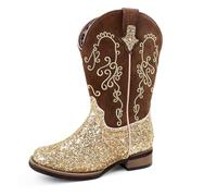 Wulubaba - High End Cowboy Boots for Girls Glitter Embroidered - Western Cowboy Boots for Kids and Boys - Sweet Gift for Birthdays or Special Occasions, Gold Brown, 15.0 cm