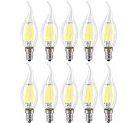 WULUN 10 Pack 6W E14 Bulb Filament LED Flame Candle 6500K Cool White Equivalent Bulbs Incandescent Halogen 60W Dimmable AC220-240V
