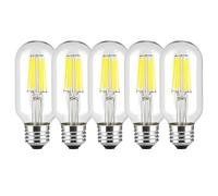 WULUN 5-Pack T45 LED Edison Bulb 6W 600 LM 6500K Cool White 60W Incandescent Replacement E27 Screw Vintage LED Decorative Light Bulb T45 Crystal Glass Tubular Filament Bulb Non-dimmable