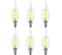 WULUN 6 Pack 6W E14 Bulb Filament LED Flame Candle 6500K Cool White Equivalent Bulbs Incandescent Halogen 60W Dimmable AC220-240V