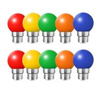 WULUN B22 Bayonet Coloured LED Bulbs, G45 Mini Globe Bulb, 2W Equivalent to 20W Halogen Lights, for Outdoor Indoor, Wedding, Christmas, Party, Red Yellow Blue Green Orange, 10 Pcs