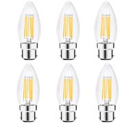 WULUN B22 LED Filament Candle Light Bulbs, C35 Bayonet Light Bulbs, 4W Replace 40 Watt, 3000K Warm White, 400 Lumens, AC 220-240V, for Chandeliers Ceiling Light, Flicker-Free, Non-Dimmable, 6 Pcs