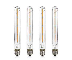 WULUN E27 T30 Long Tube Retro Edison LED Bulbs, 40 Watt Equivalent, 3000K Warm White, Decorative Light Bulb, Retro Chandelier, Wall lamp, Desk lamp, Non-Dimmable, AC 220-240V, Pack of 4