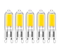 WULUN G9 2W COB LED Glass Bulbs，Equivalent 20W Halogen Bulbs,6000K Cool White,2W 200Lumens,AC/DC 220-240V,G9 Pin Base,5 Pack